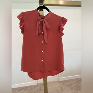 Forever 21 Tie-Neck Ruffle Sleeve Blouse - Rust woman’s M